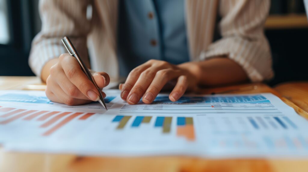 Hands of a person analysing benchmarking documents